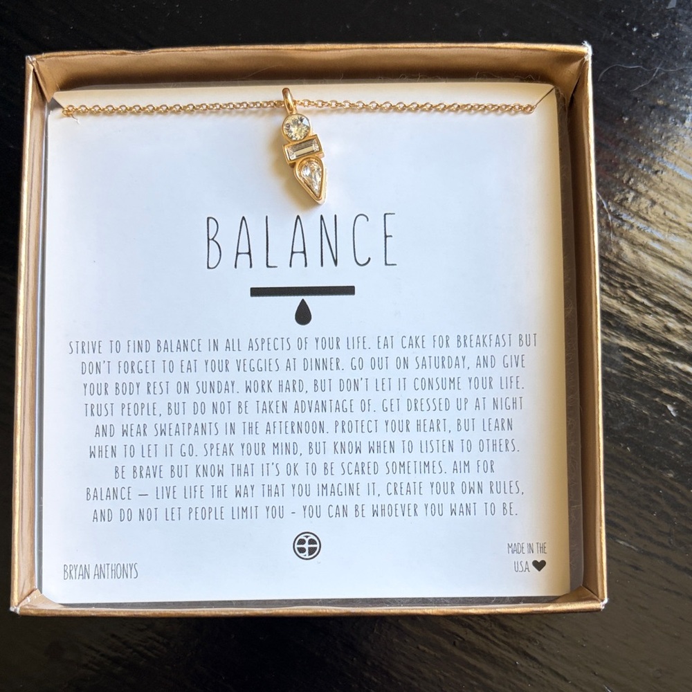 Balance Gold Pendant Necklace with Clear Stone Accent